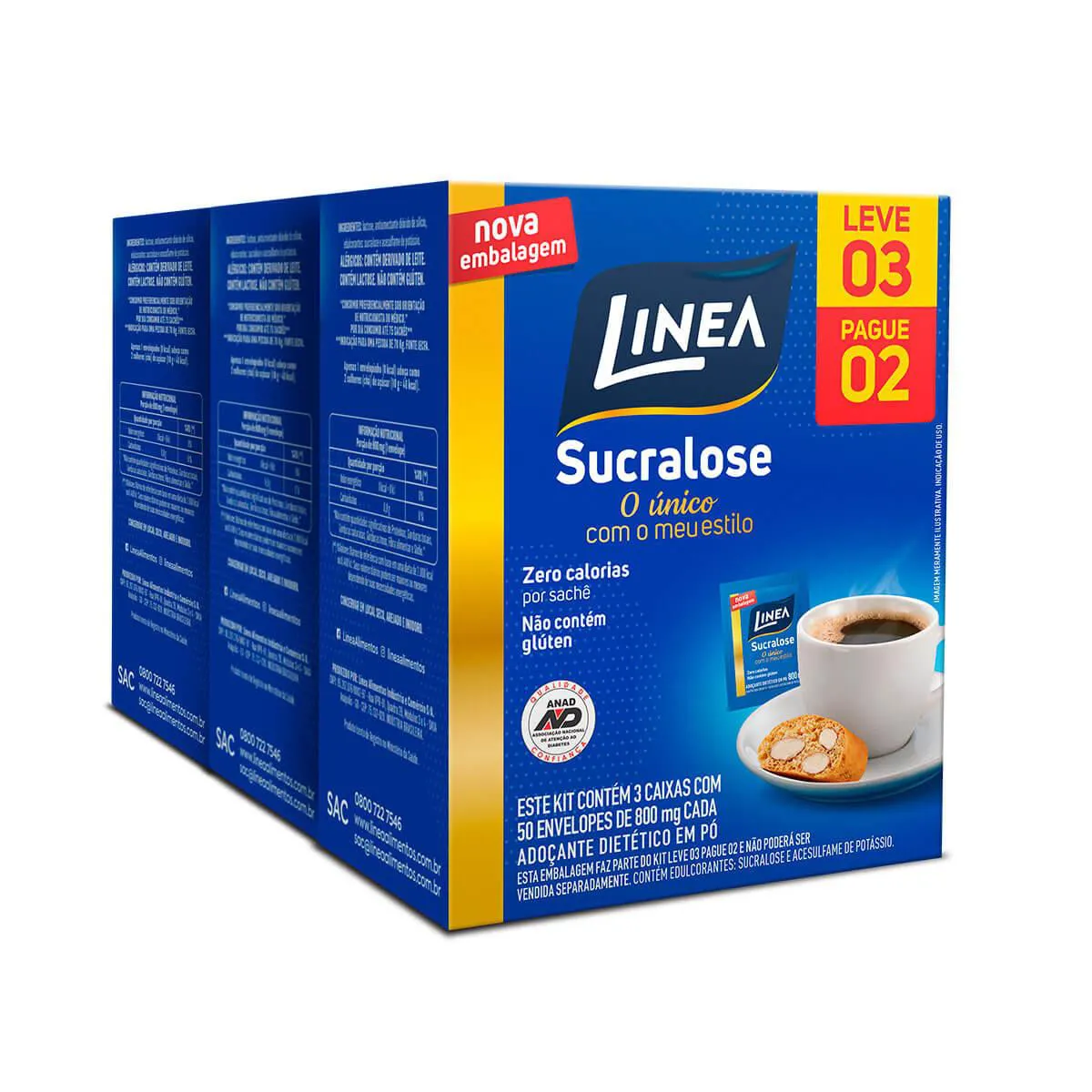 Kit Adoçante em Pó Linea Sucralose 150 sachês 5g cada