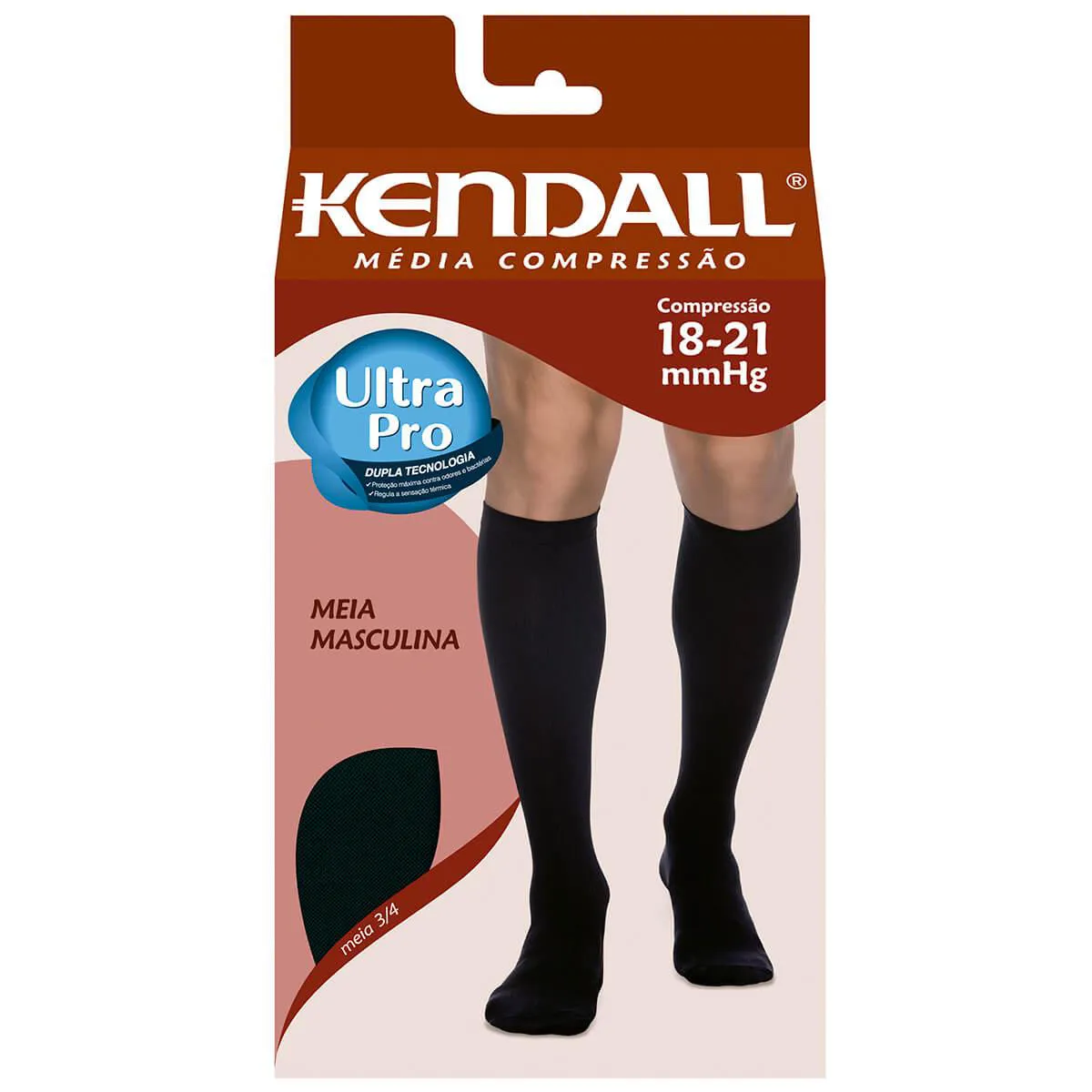 Meia Masculina Kendall 3/4 Média Compressão G Preta 1 par