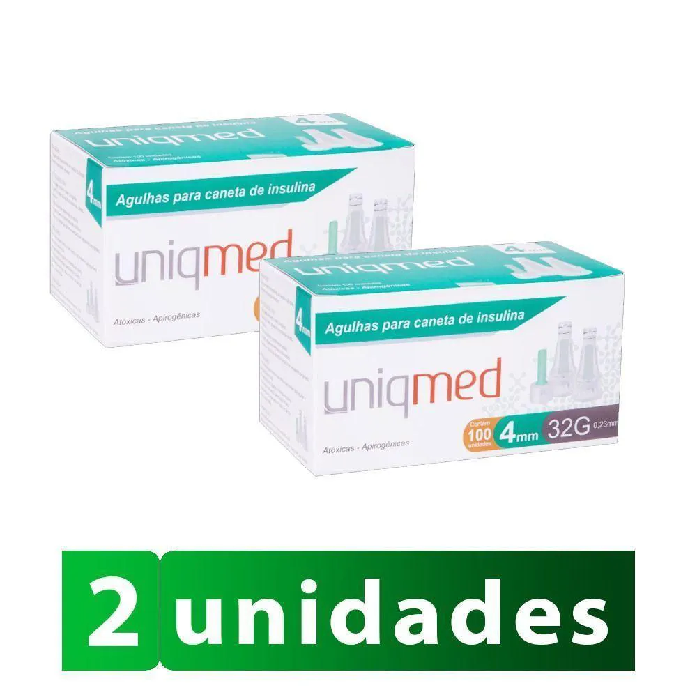 Kit 2 agulhas para caneta de insulina uniqmed 4mm 100 unidades