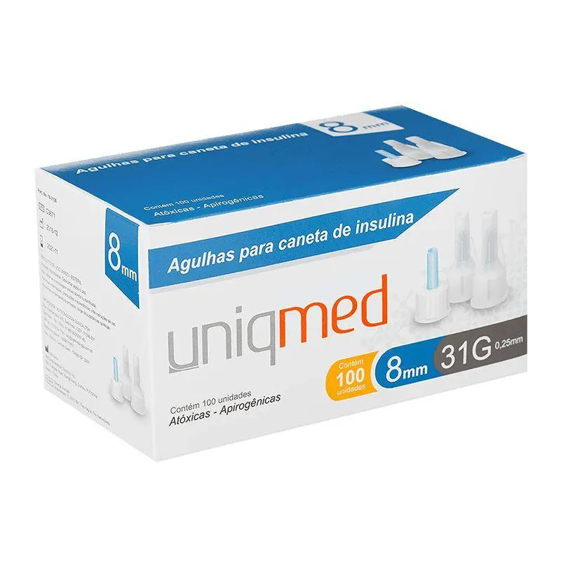 Agulhas para caneta de insulina uniqmed 8mm 100 unidades
