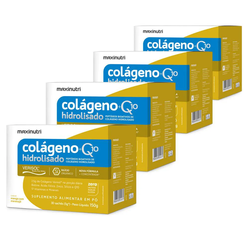 Kit 4 Colágeno + Q10 Verisol Sachê Manga Maracujá Maxinutri