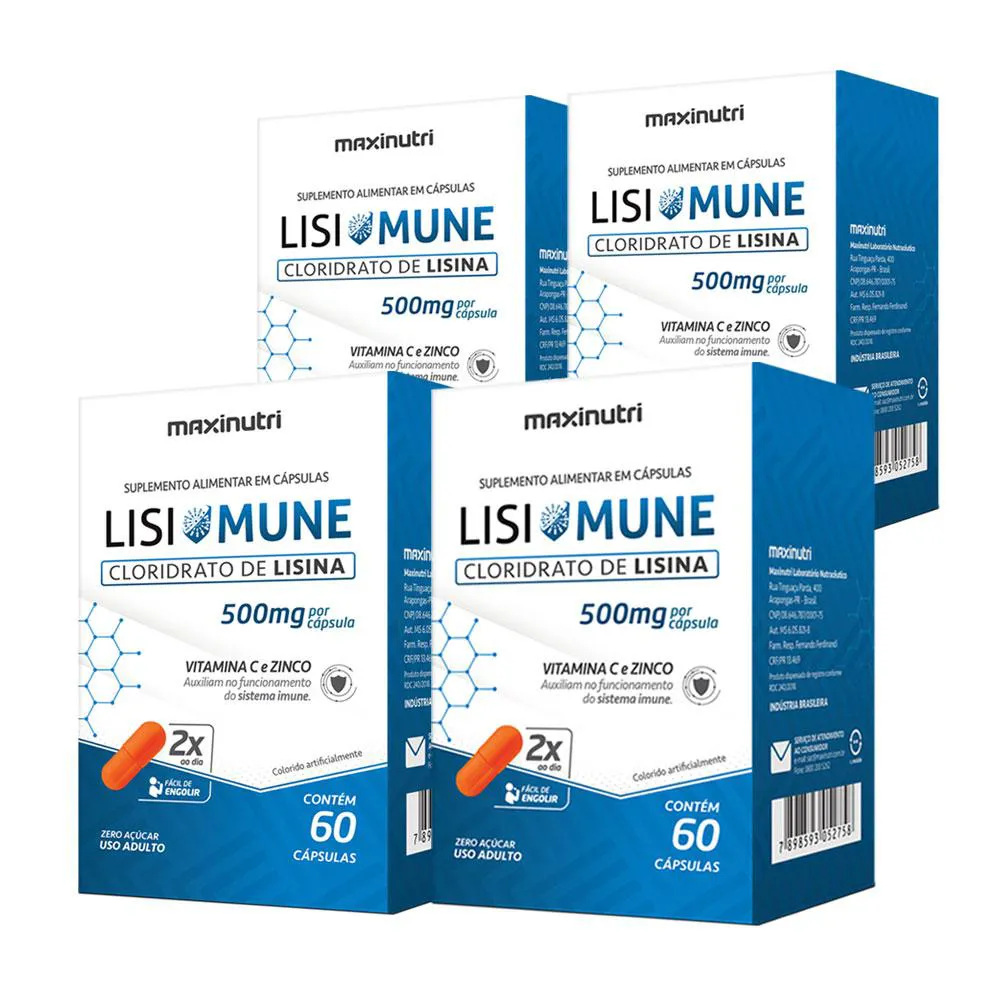 Kit 04 lisimune vitamina c zinco 60 caps maxinutri