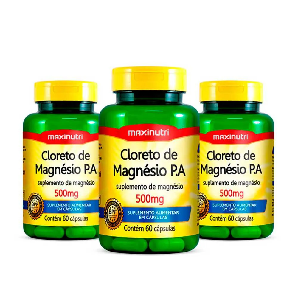 Kit 03 Cloreto de Magnésio P a 500mg 60 Cápsulas Maxinutri