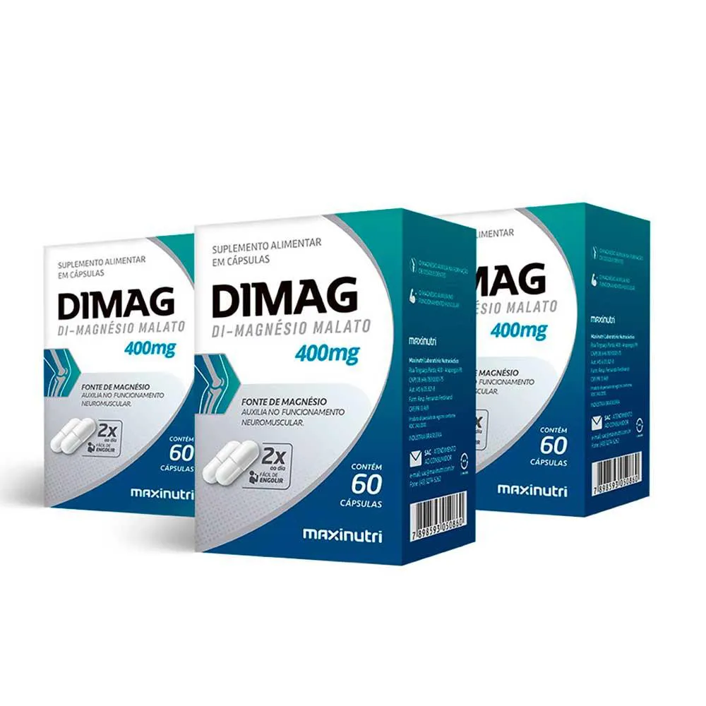 Kit 03 unidades dimag dimalato de magnesio 60 caps maxinutri
