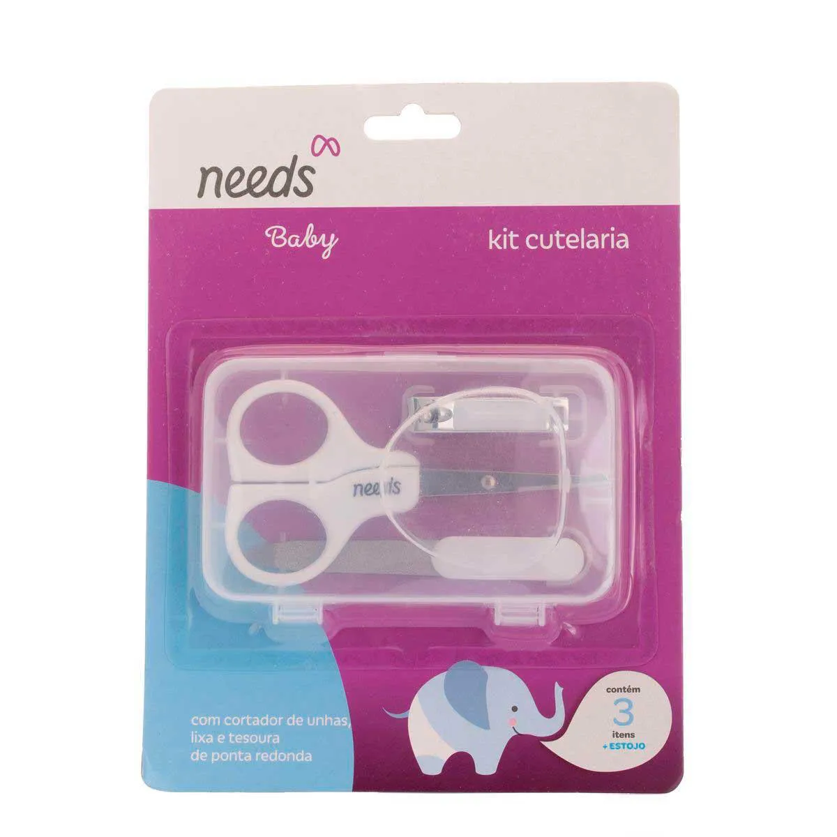 Kit Cutelaria Infantil Needs Baby 3 Itens + Estojo