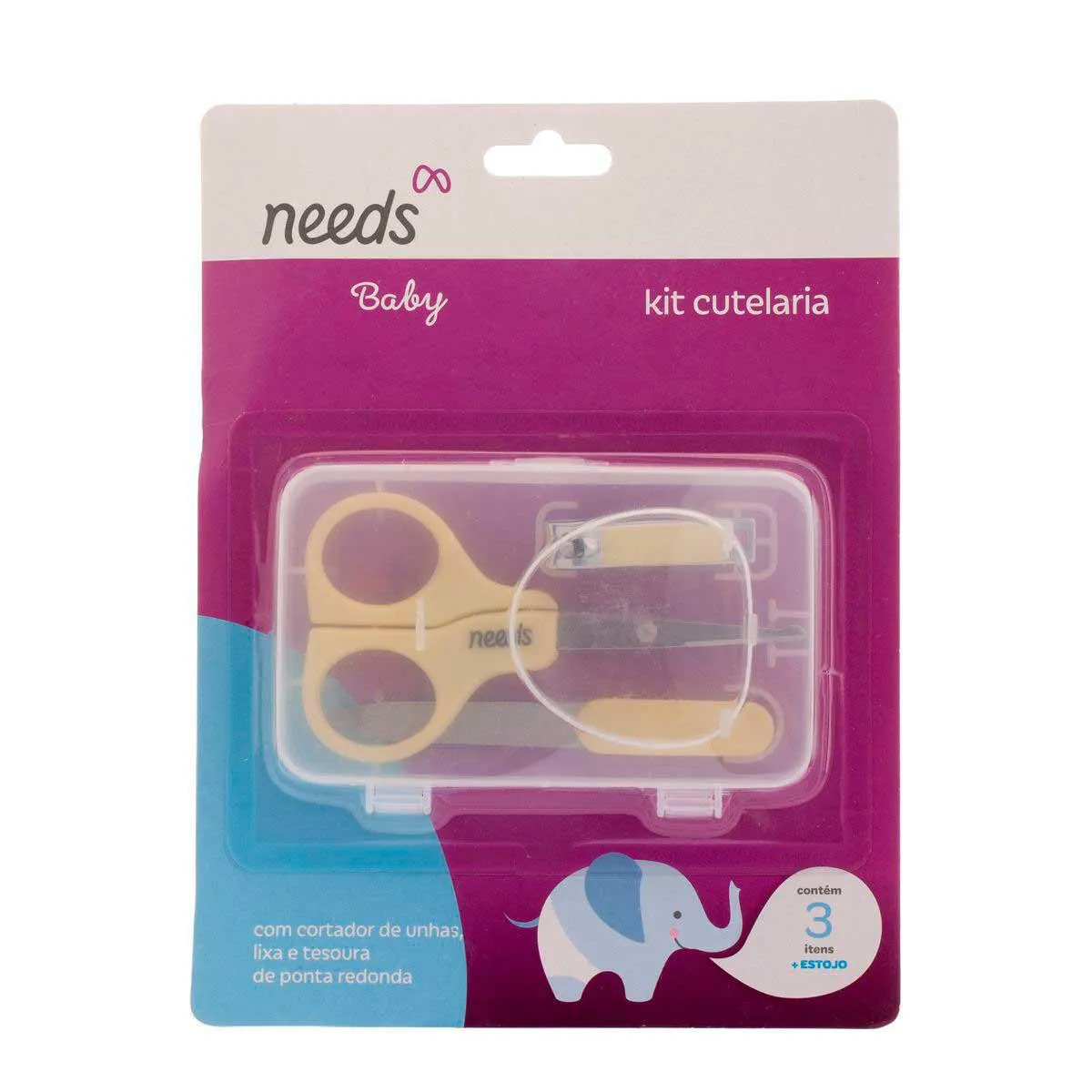 Kit Cutelaria Infantil Needs Baby 3 Itens + Estojo