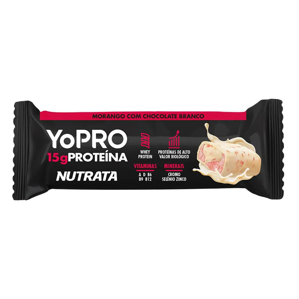 Barra de Proteína Nutrata Yopro Morango com Chocolate Branco 55g