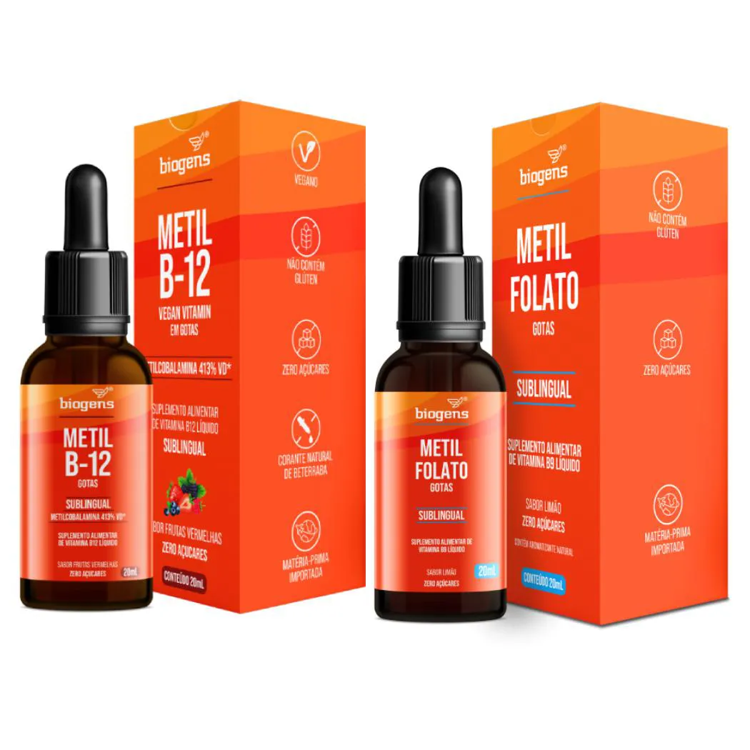 Biogens kit 2x b9 metilfolato e b12 metil b-12 em gotas
