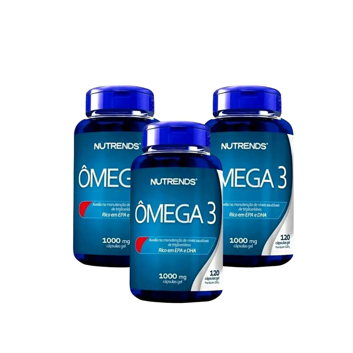 Ômega 3 1000mg Óleo de Peixe 120 Cápsulas Nutrends - Kit 03 Unidades sem Sabor