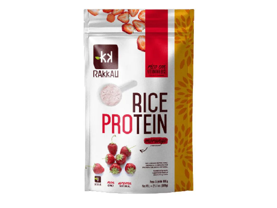 Proteína de Arroz Vegana Rakkau Rice Protein Morango 600g
