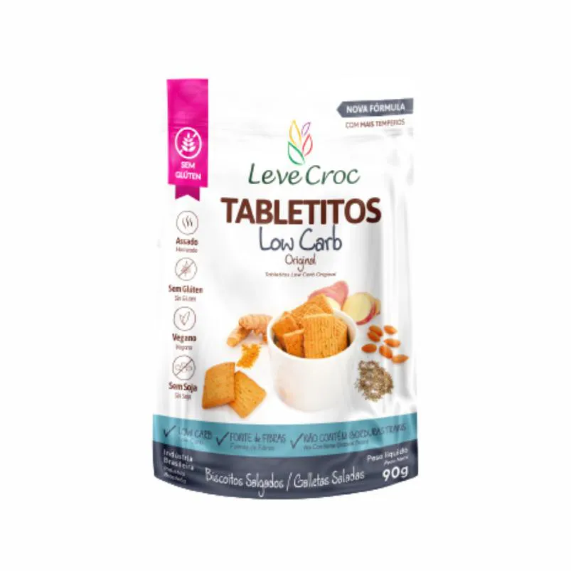 Kit 3x: biscoito tabletito original low carb leve crock 90g