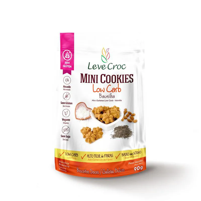 Kit 3x: Cookie Low Carb de Baunilha S/ Glúten Leve Crock 90g