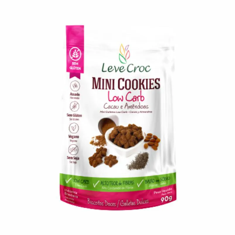 Cookie Low Carb de Cacau e Amêndoas sem Glúten Leve Crock 90g