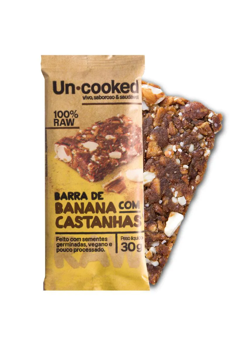Kit 2x: Barra Banana Castanhas S/glúten Vegano Uncooked 30g