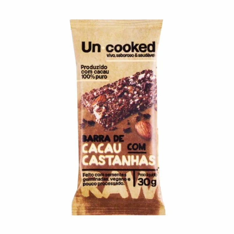 Kit 2x: Barra Cacau e Castanhas S/glúten Vegano Uncooked 30g