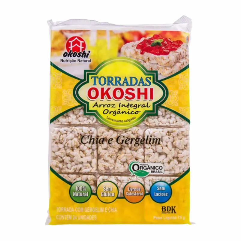 Torrada de Arroz Integral com Chia e Gergelim Orgânica Okoshi 75g