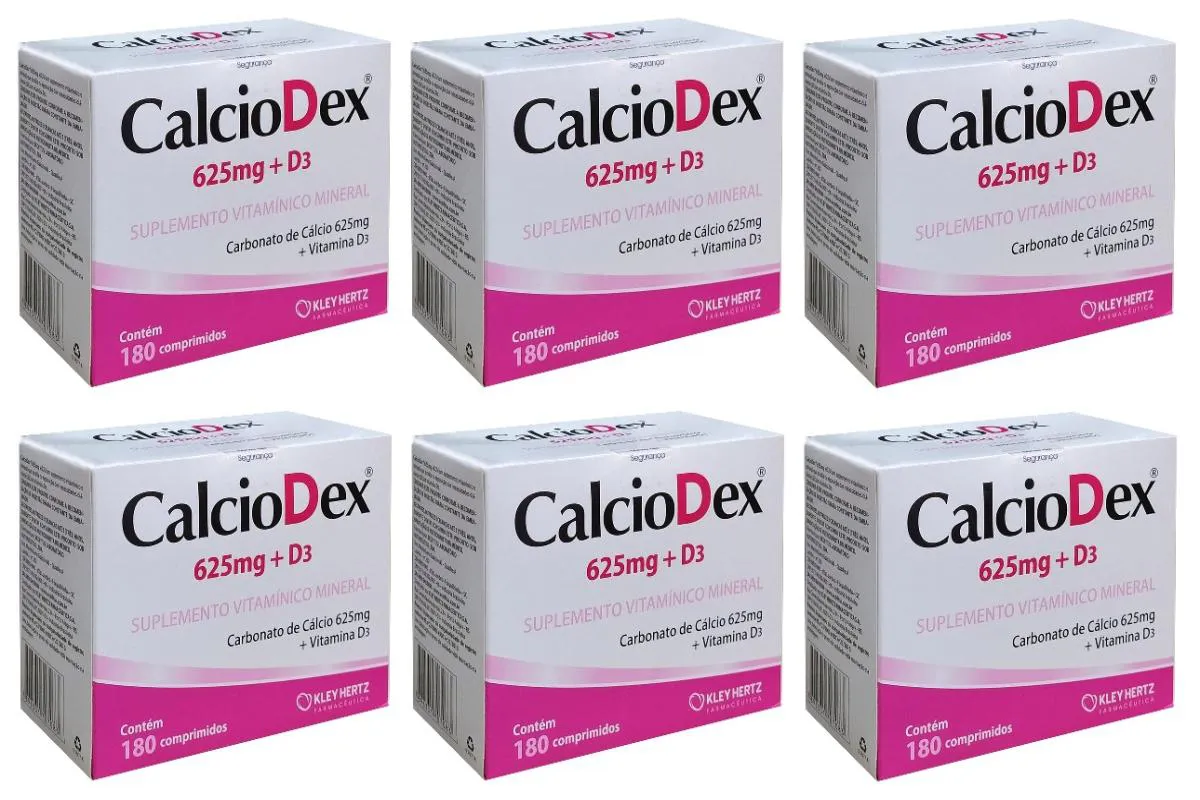Kit 6 Suplemento Calciodex 625mg + D3 180cpr - Kley Hertz