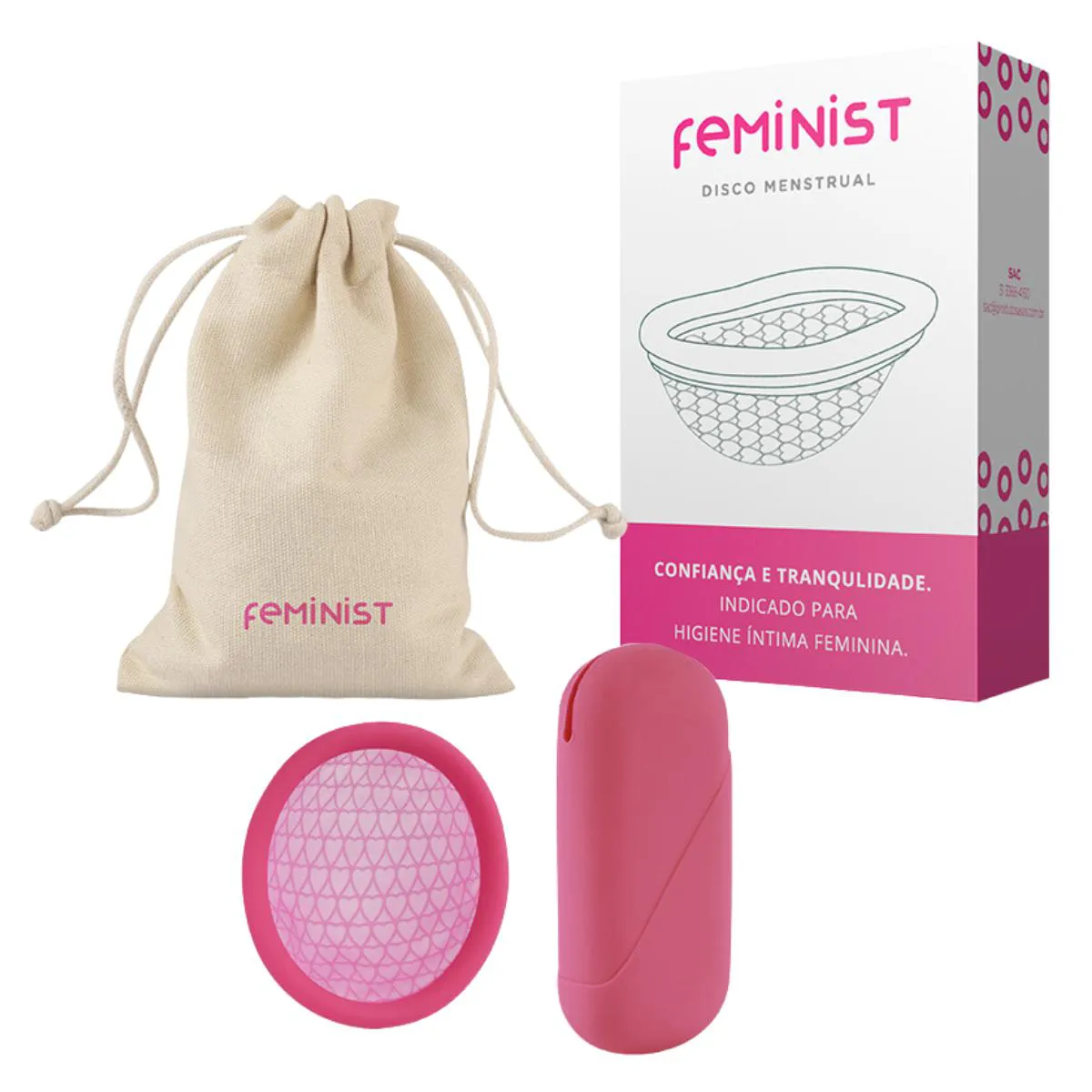 Kit disco menstrual feminist modelo a com bag de silicone