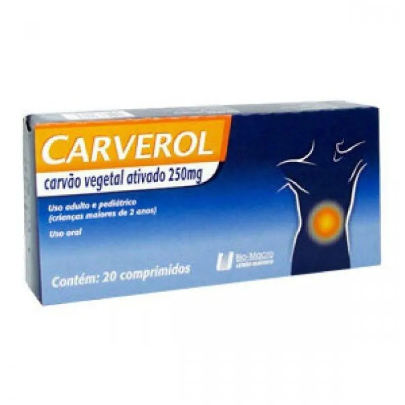Carvao Vegetal Ativado - Carverol 250mg 20cpr