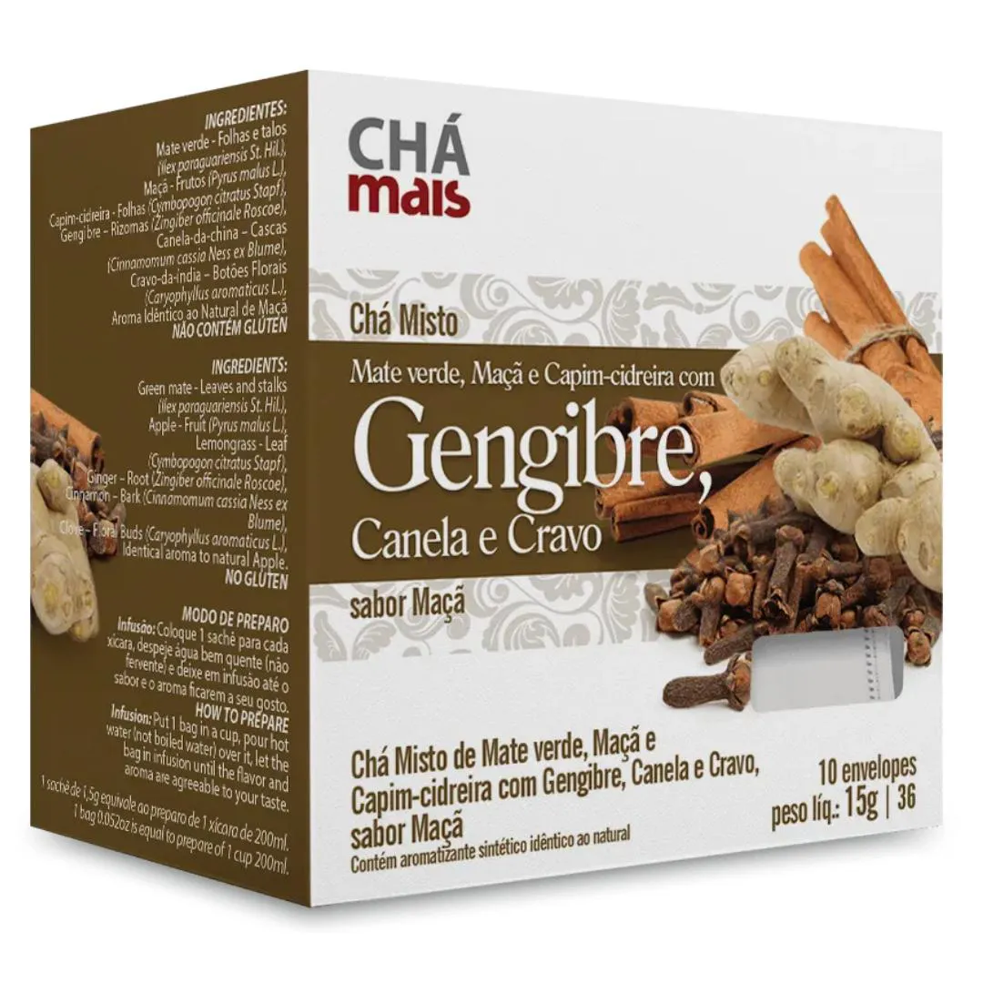 Clinicmais Chá Maçã com Gengibre, Canela e Cravo 10 Sachês 15g - Chá Mais