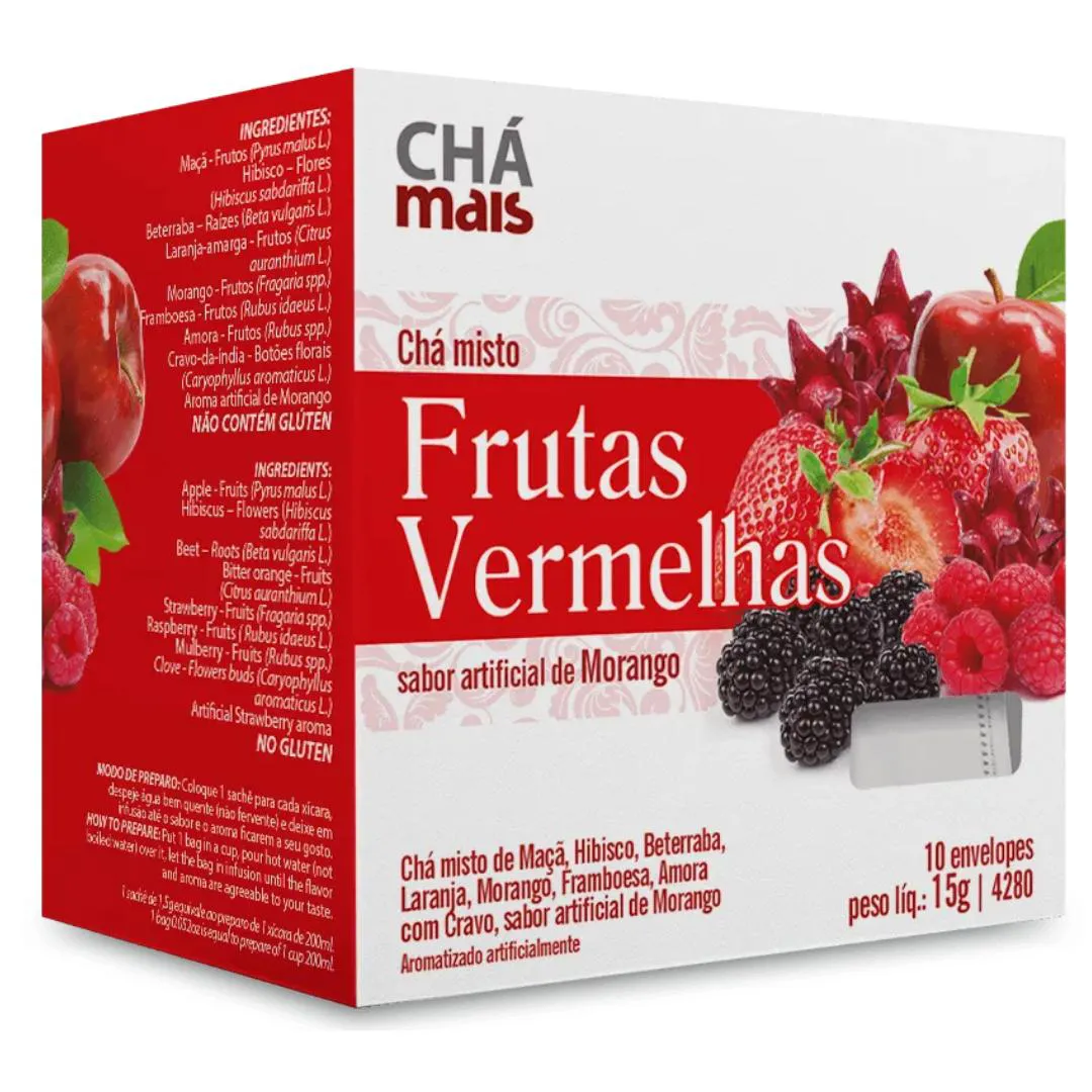 Clinicmais Chá Frutas Vermelhas Morango 10 Sachês 15g - Chá Mais