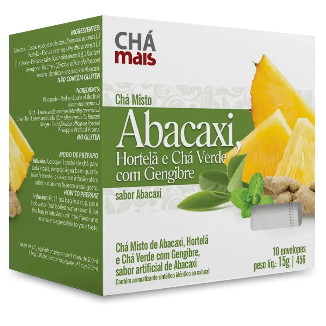Clinicmais Chá Abacaxi, Hortela e Chá Verde com Gengibre 10 Sachês - Chá Mais