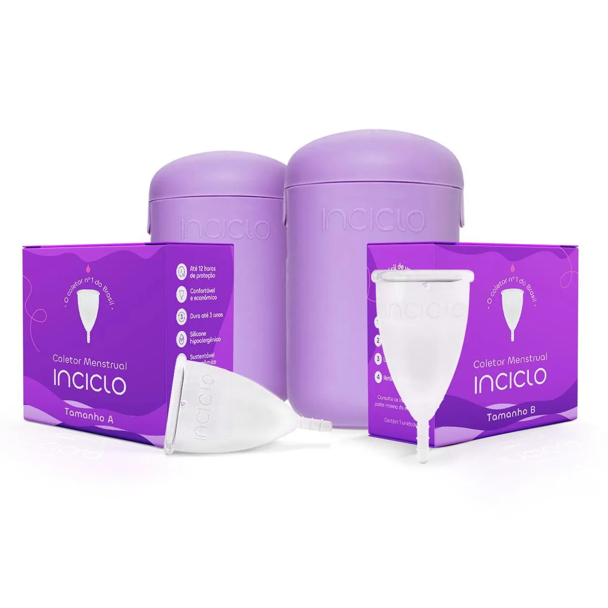 Kit 2 Coletores Menstruais - 1 Coletor A + 1 Coletor B + 2 Cápsulas Esterilizadoras