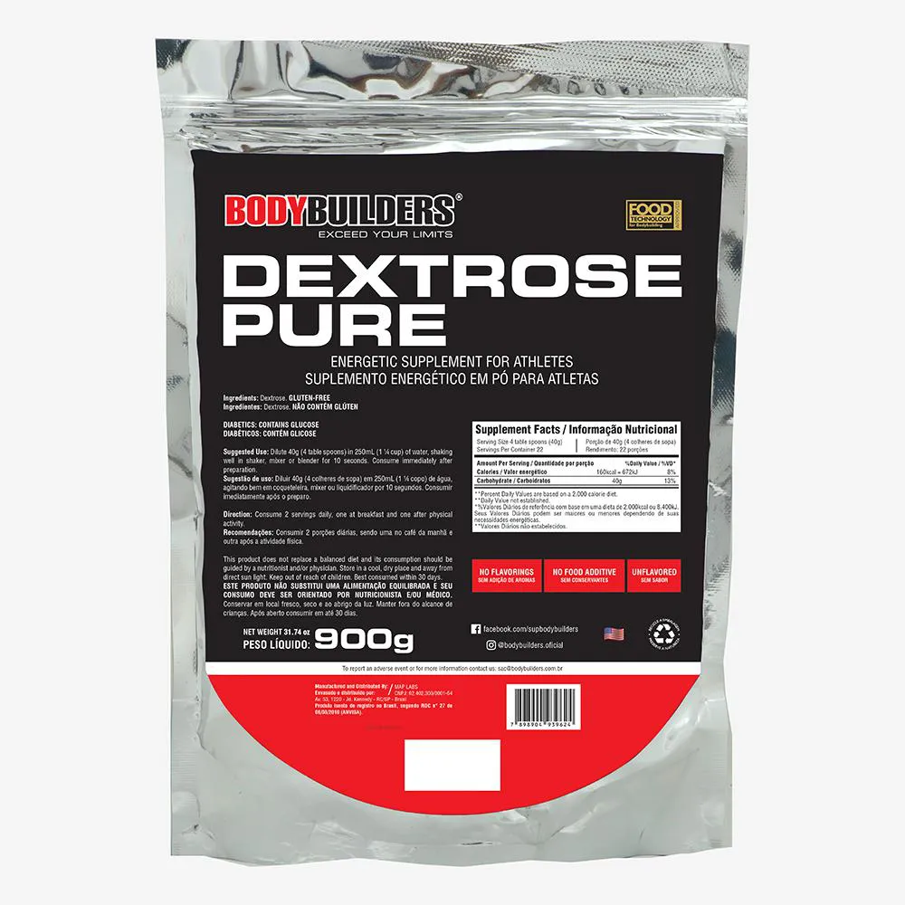 Dextrose Pura - Refil - 900g - Sabor Sabor Natural – Bodybuilders