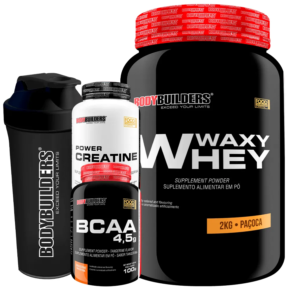 Kit - Waxy Whey Paçoca 2kg + Bcaa 4.5 100g + Power Creatina 100g + Coqueteleira – Bodybuilders Cappuccino