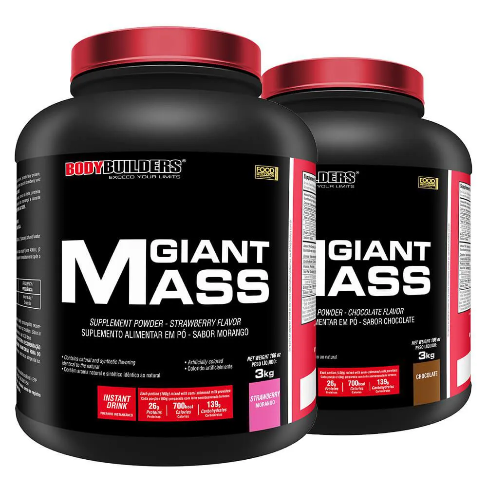 Kit Hipercalórico BodyBuilders Giant Mass Morango e Chocolate 3kg 2 unidades