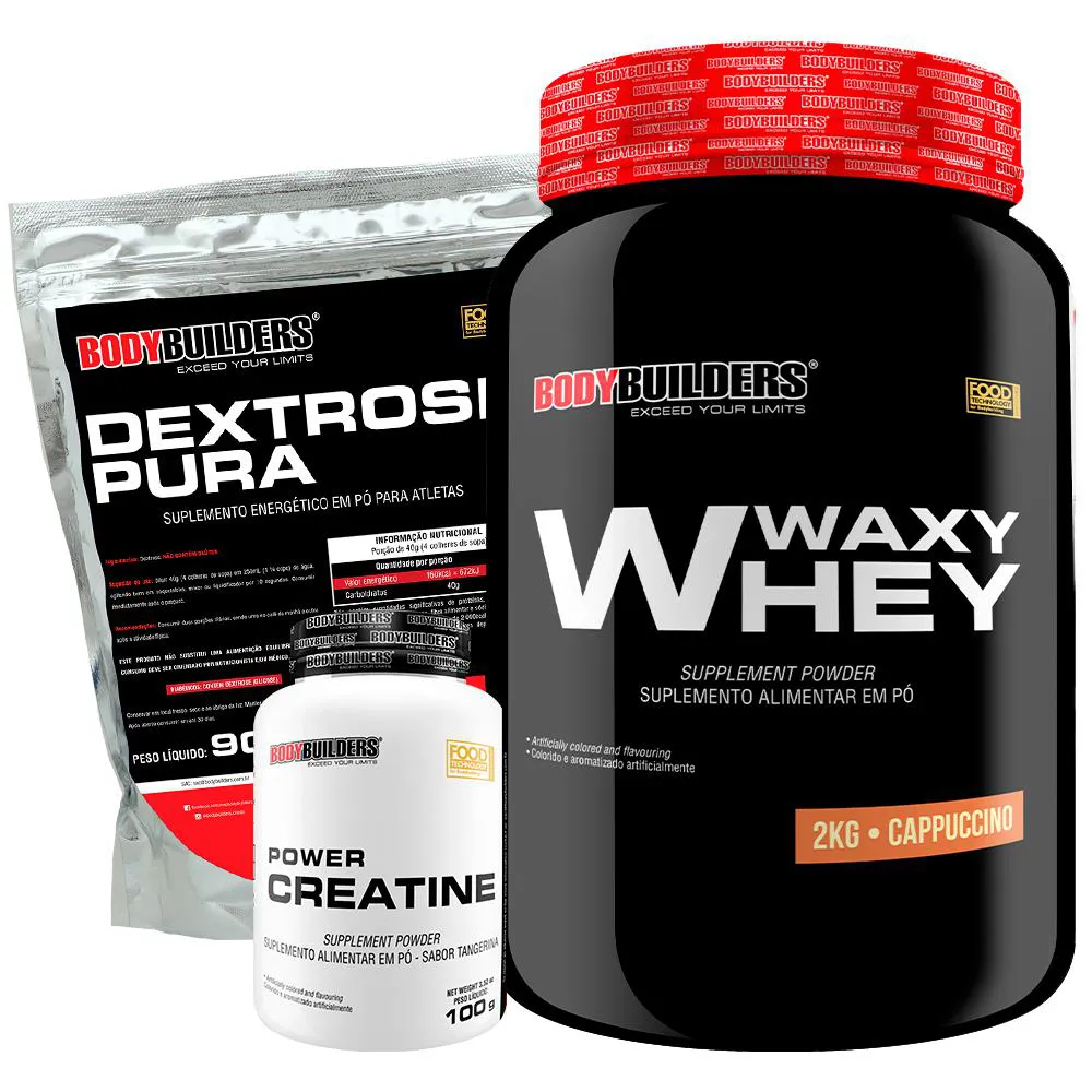 Kit Waxy Whey Protein 2kg + Creatina 100g + Dextrose 900g - Bodybuilders Cappuccino