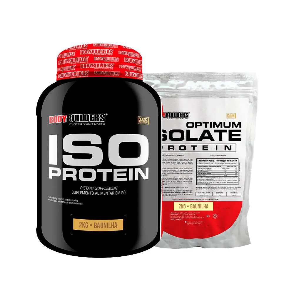 Kit Whey Protein Iso Protein 2 Kg + Optimum Isolate Protein 2 Kg Refil - Bodybuilders Morango