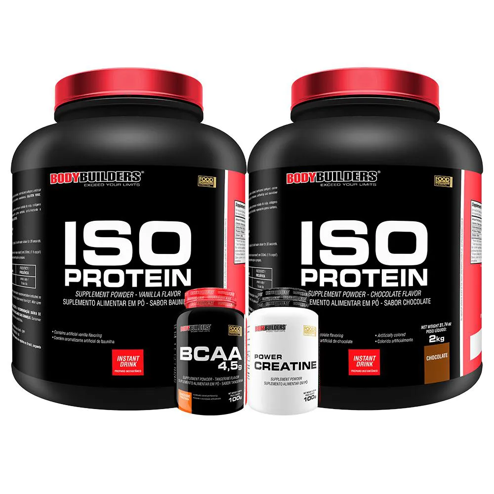 Kit 2x Iso Protein 2kg + Creatina 100g + Bcaa100g - Bodybuilders Sabor Chocolate