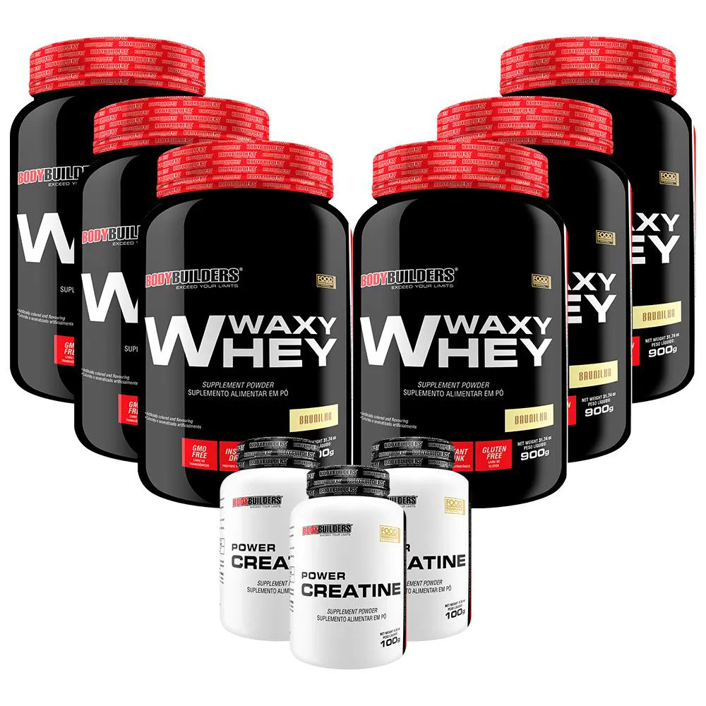 Kit 6x Waxy Whey 900g + 3x Power Creatina 100g - Bodybuilders Baunilha