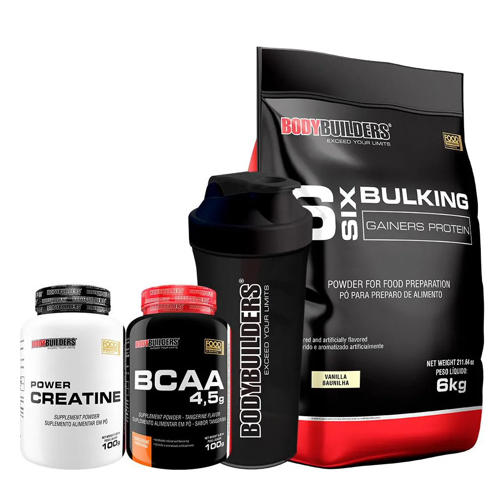 Kit Bulking Protein 6kg + Creatina 100g + Bcaa 100g + Coqueteleira - Bodybuilders Sabor Baunilha