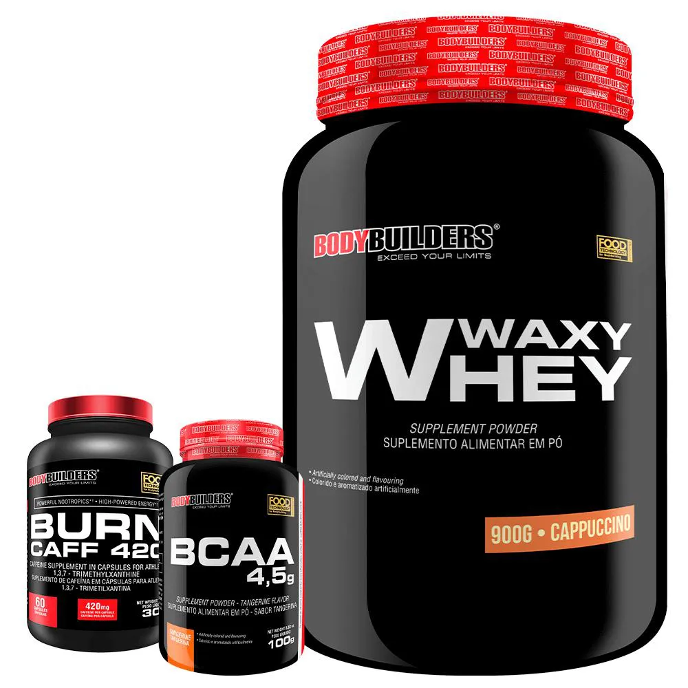 Kit Waxy Whey (35%) 900g + Bcaa 100g + Pré Treino - Bodybuilders Cappuccino