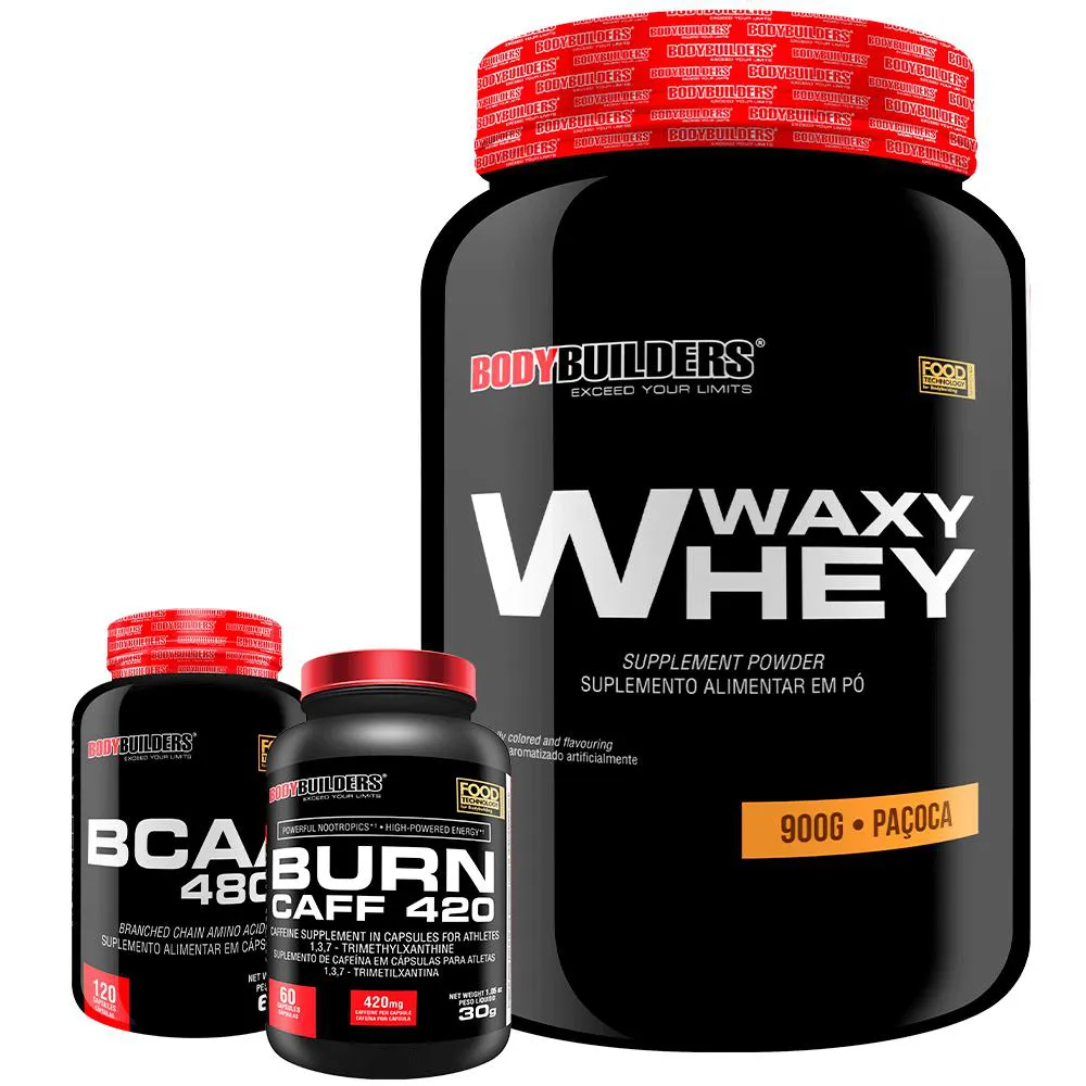Kit Waxy Whey (35%) 900g + Bcaa 100g + Pré Treino - Bodybuilders Paçoca