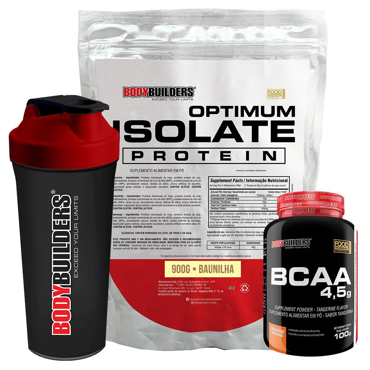 Kit Optimum Isolate Whey Protein 900g + Bcaa 100g + Coqueteleira Sabor Baunilha - Bodybuilders