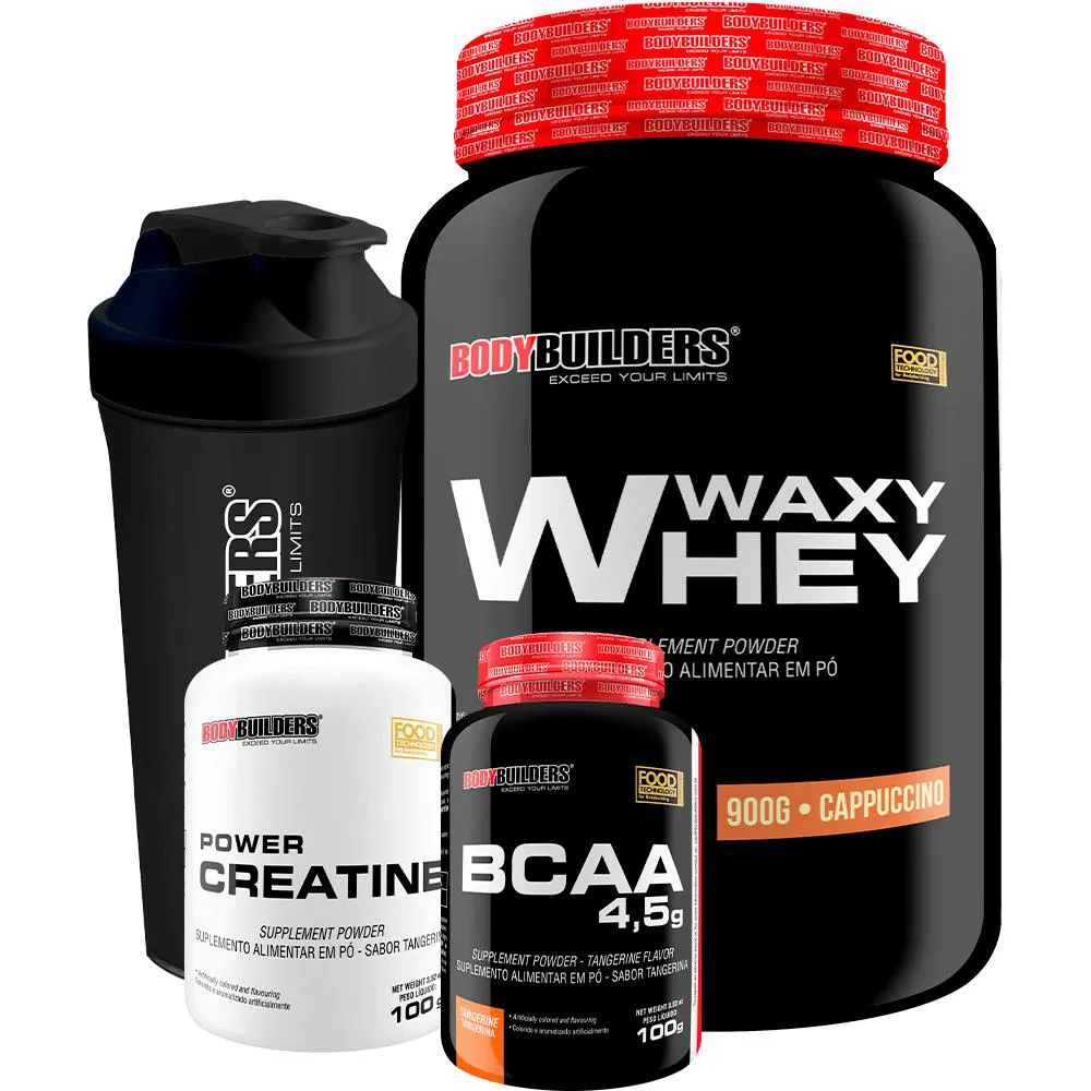 Kit Waxy Whey 900g + Power Creatina 100g + Bcaa 100g + Coqueteleira - Bodybuilders Cappuccino