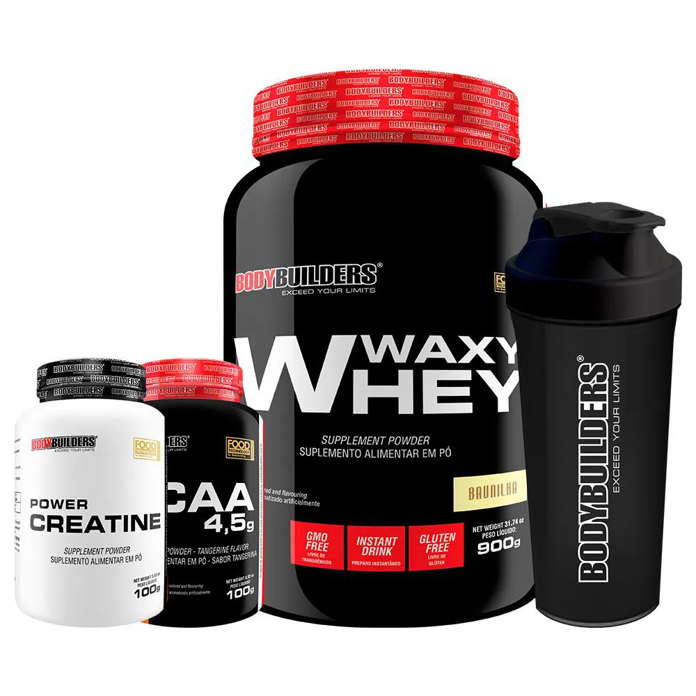 Kit Waxy Whey 900g + Bcaa 100g + Power Creatina 100g + Coqueteleira - Bodybuilders Cappuccino