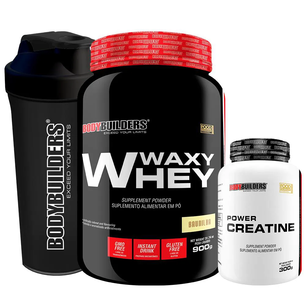 Kit Waxy Whey 900g + Power Creatina 100g + Coqueteleira - Bodybuilders Baunilha