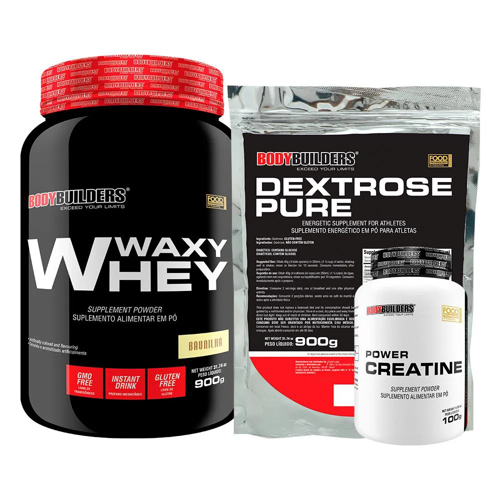 Kit Waxy Whey Protein 900g + Creatina 100g + Dextrose 900g - Bodybuilders Chocolate