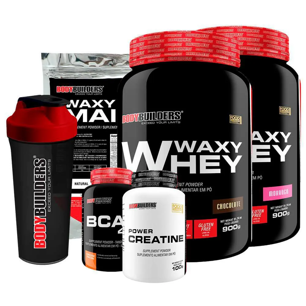 Kit 2x Waxy Whey 900g + Bcaa 100g + Power Creatine 100g + Waxy Maize 800g + Coq – Bodybuilders Baunilha
