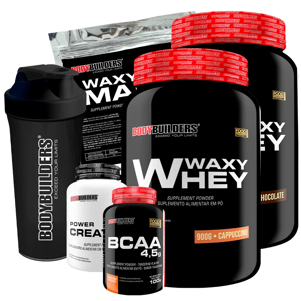 Kit 2x Waxy Whey 900g + Bcaa 100g + Power Creatine 100g + Waxy Maize 800g + Coq – Bodybuilders Chocolate e Cappuccino