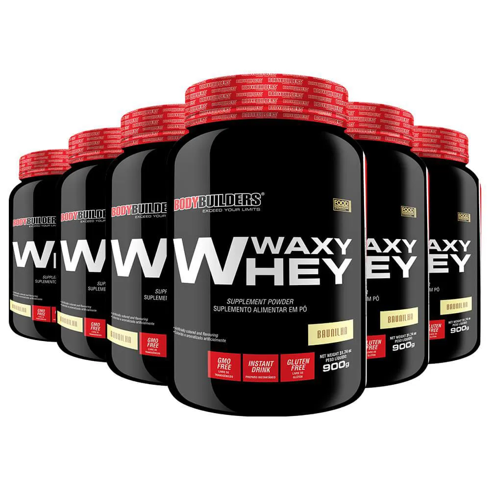 Kit 6x Whey Protein Waxy Whey 900g - Bodybuilders Morango