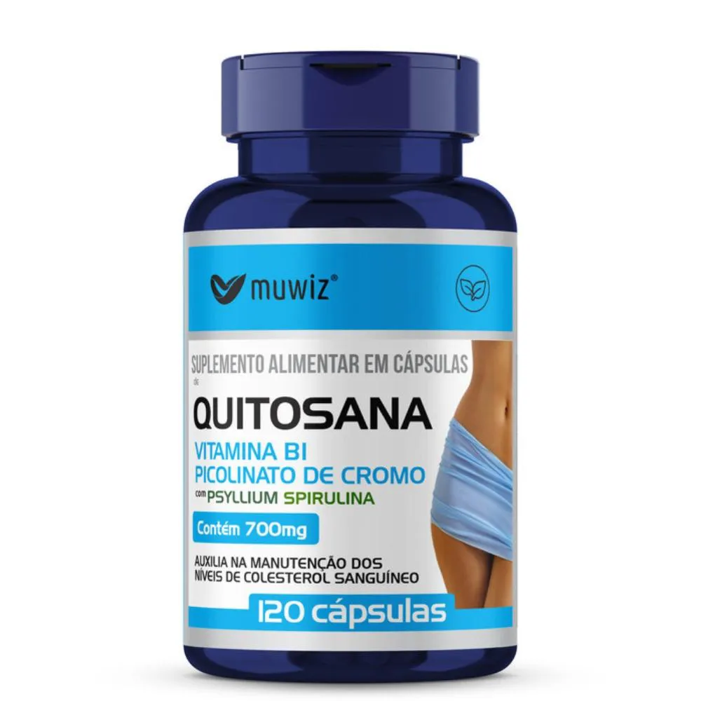 Quitosana, Spirulina, Psyllium, B1 e Cromo 120 cápsulas 700mg Muwiz