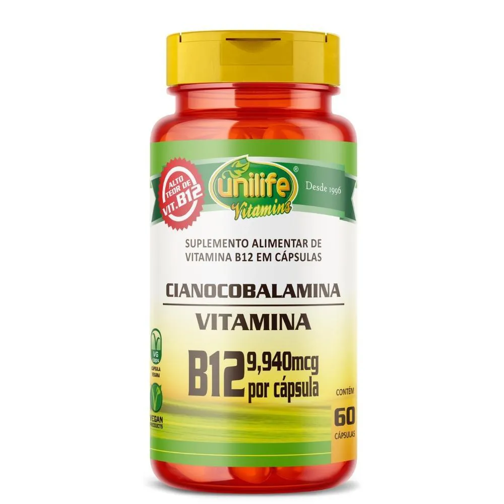 Vitamina B12 (cianocobalamina) 60 cápsulas 450mg Unilife