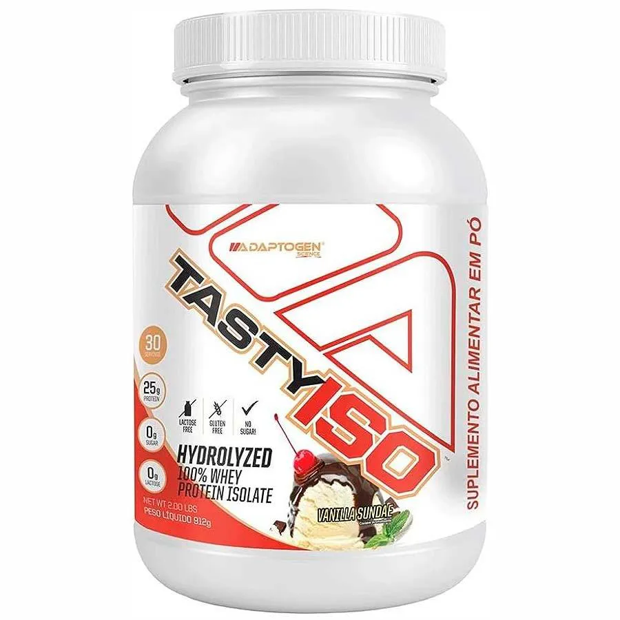 Tasty Iso Whey Isolado Pote 900g Sabor Sundae de Baunilha