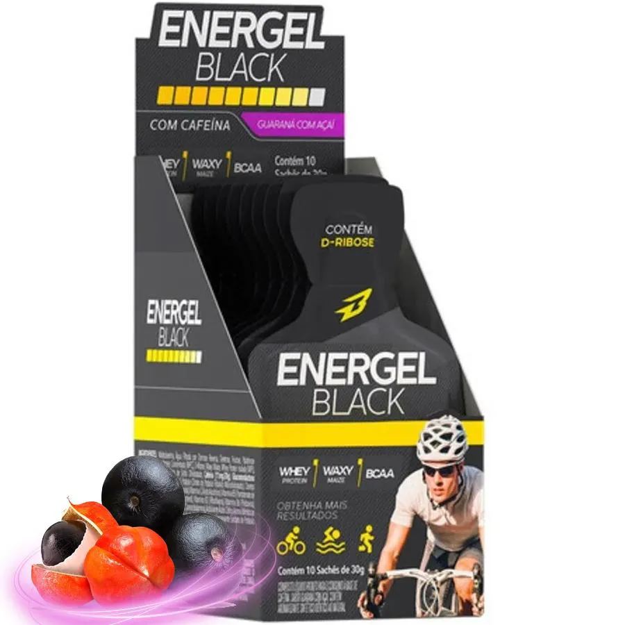Gel Energel Black com Cafeína Caixa 10 unidades Body Action Guaraná com Açaí