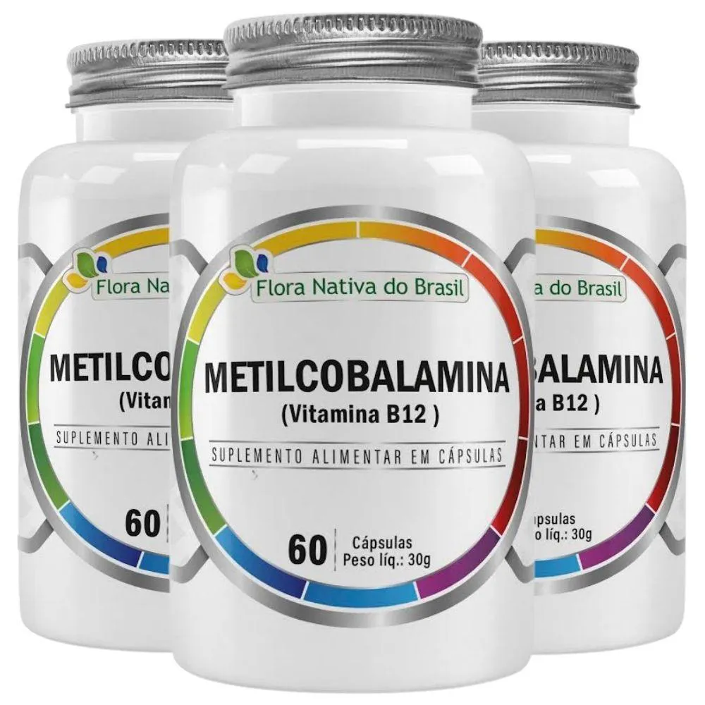 Kit 3x Vitamina B12 (metilcobalamina) 414% Idr 60 cápsulas - Flora Nativa